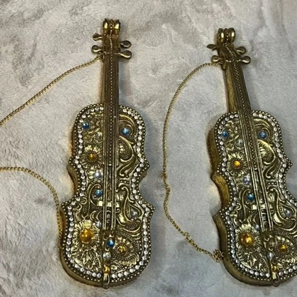 Elegant Gold Violin Accent Decor Poly Resin 18" Violins Set